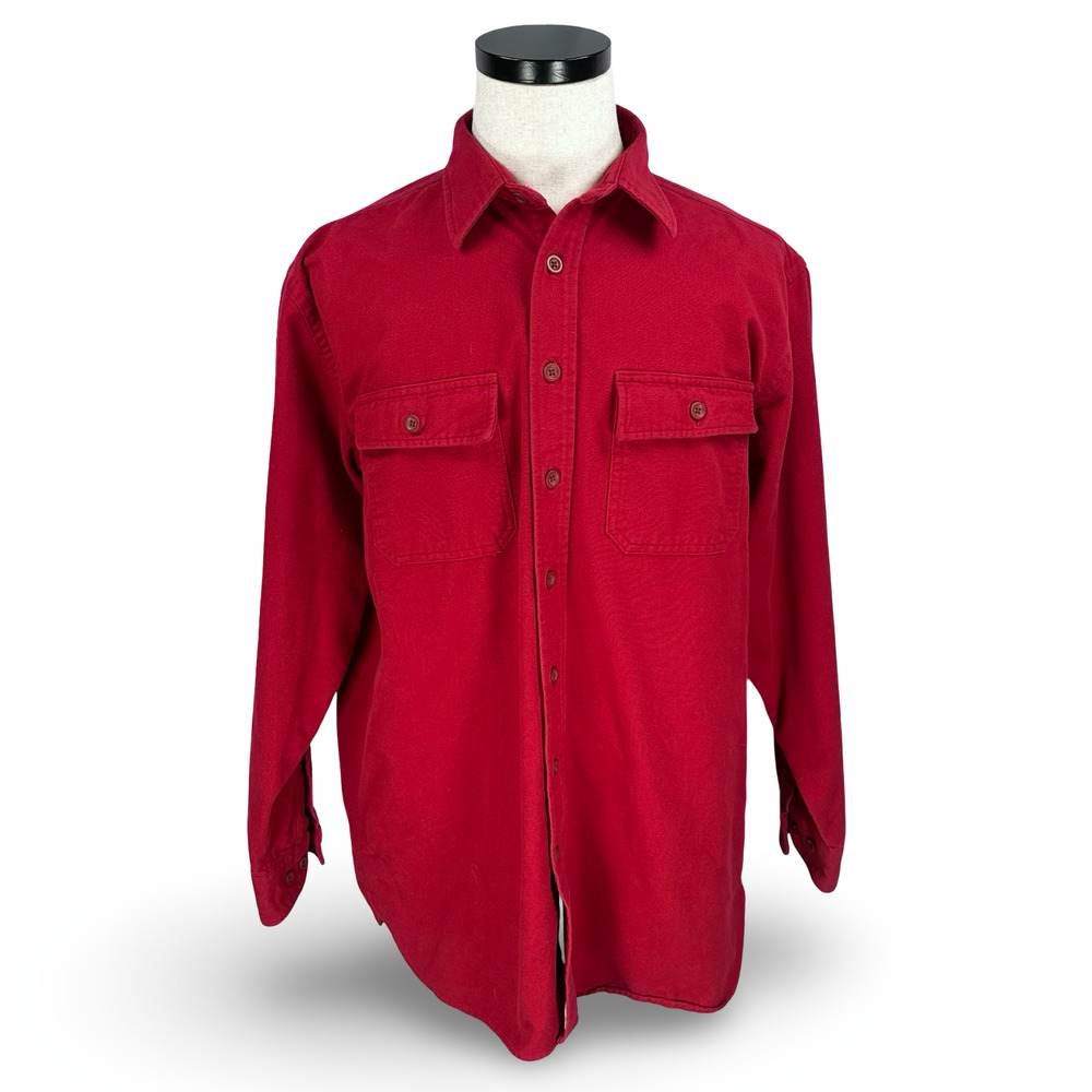 Vintage LL Bean Chamois Work Shirt Men's LT Large Tall Red Long Sleeve Button-Up